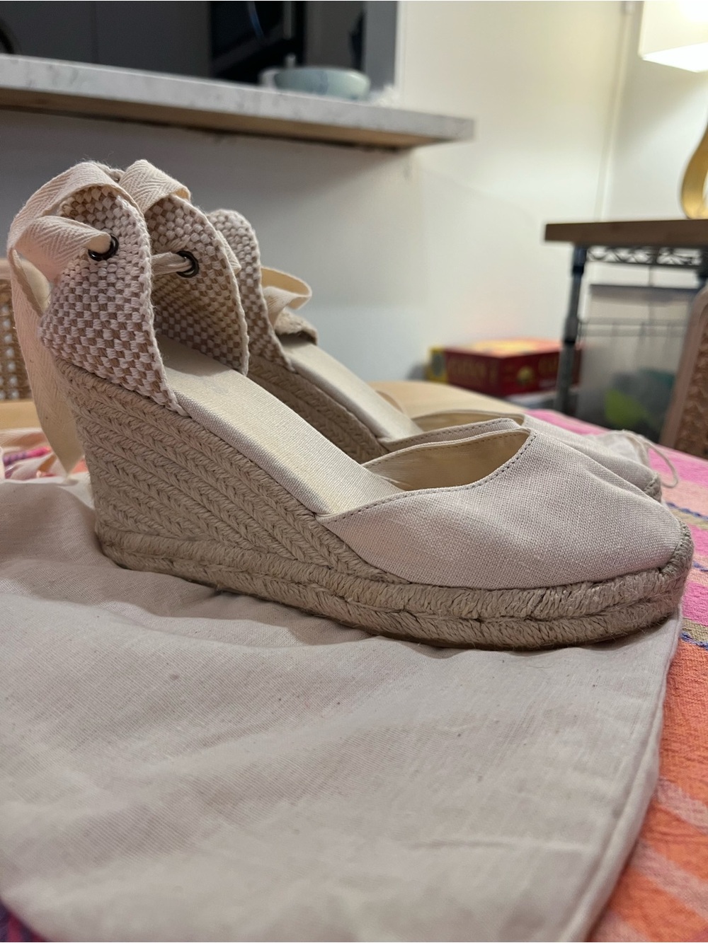 Soludos Cream Canvas Espadrille Wedge Sandals